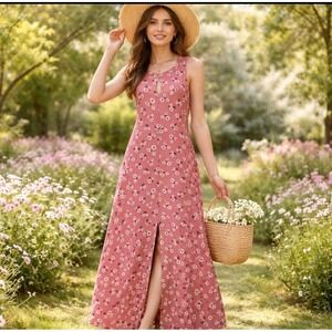 Madewell Maxi Dress Women XL Pink Floral Daisy Sleeveless Back Tie Boho Summer